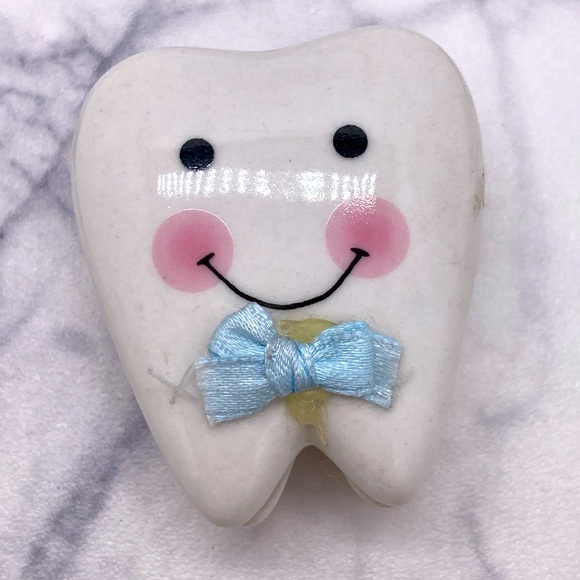 New Without Box Ganz Tooth Fairy Trinket Box for Boy Tooth Shape Porcelain - Picture 1 of 6